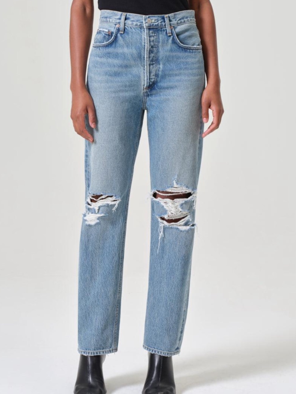 Agolde Light Blue High-Rise Distressed Straight Jeans